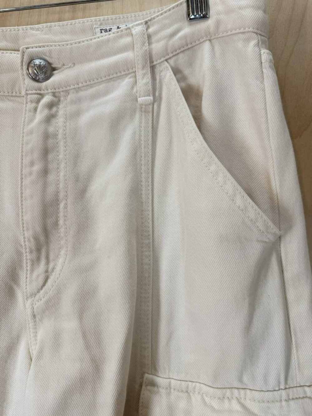 Rag & Bone Featherweight Cailyn Pants Womens Ecru Cream Denim Cargo Utility 27 - Picture 9 of 16